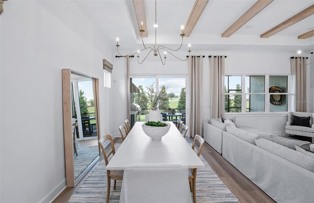 A dining room features a long white table, a chandelier, and a large floor mirror — 11316 CLAY AVENUE, PARRISH, FL