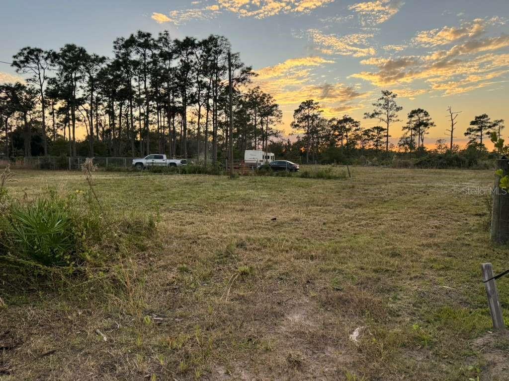 A grassy, open lot features a few parked vehicles and a line of tall trees — 6718 OWENS ROAD, ST CLOUD, FL