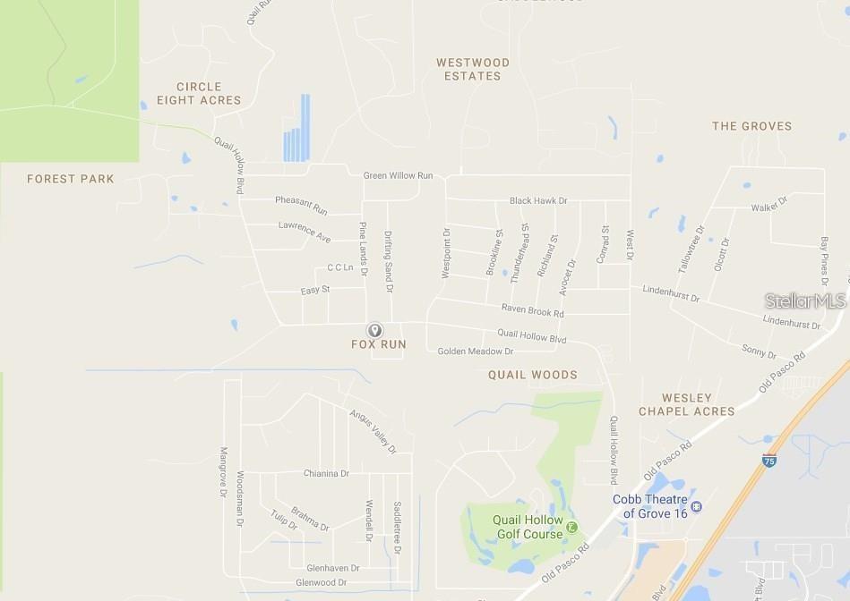 This is a map showing the street layout and neighborhoods in the Wesley Chapel area — QUAIL HOLLOW BOULEVARD, WESLEY CHAPEL,, FL