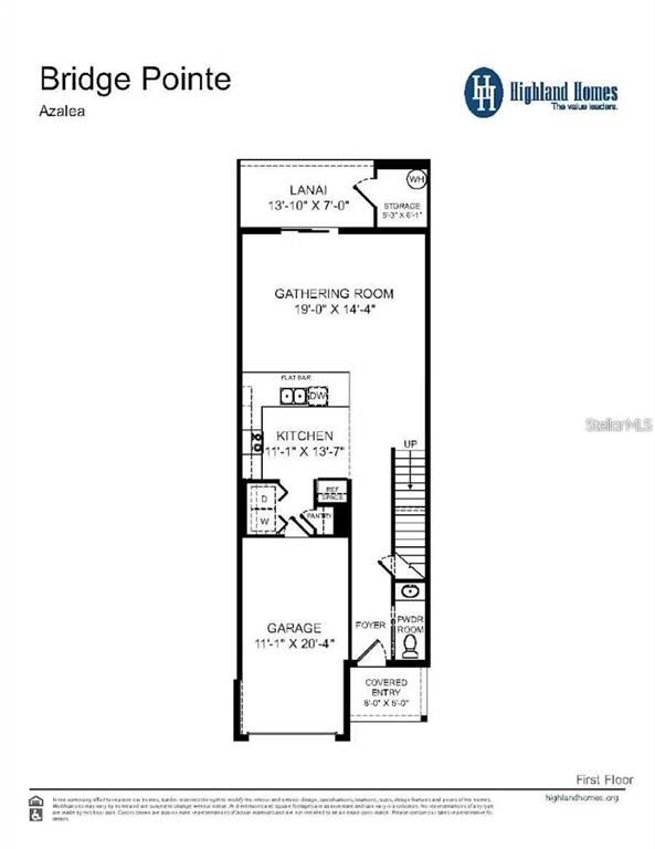 This is a floor plan for the first level of a Highland Homes residential property — 370 CHESAPEAKE DRIVE, ST CLOUD, FL