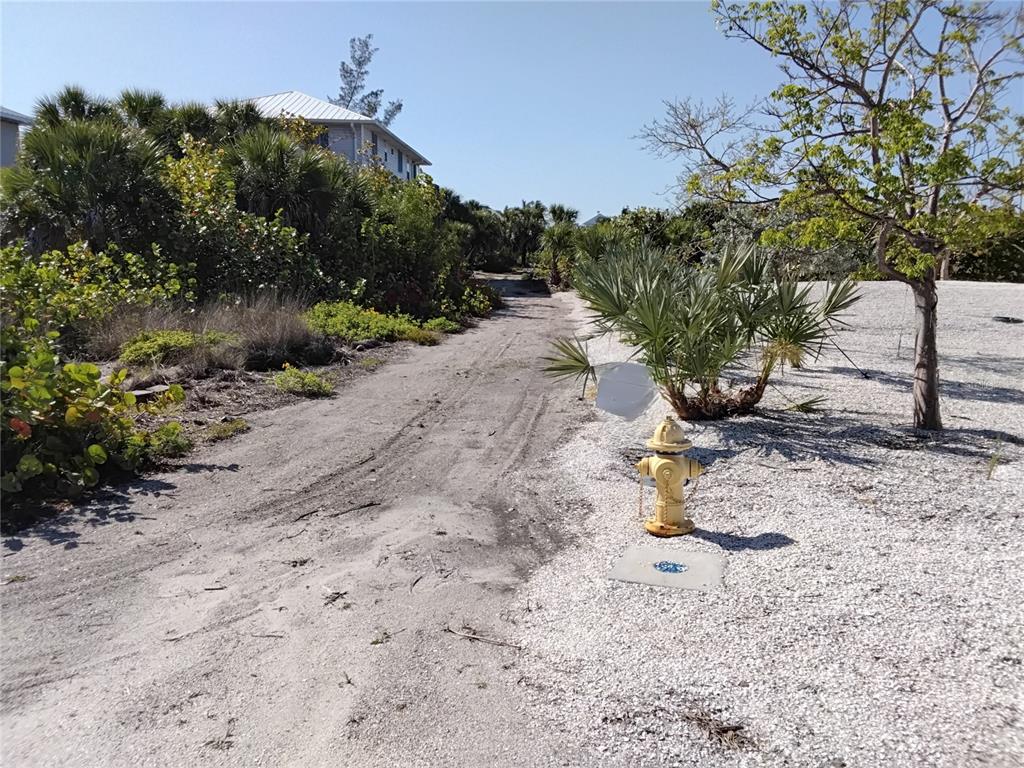 A dirt path leads past a yellow fire hydrant toward a house and dense vegetation — 91 GASPARILLA WAY, PLACIDA, FL