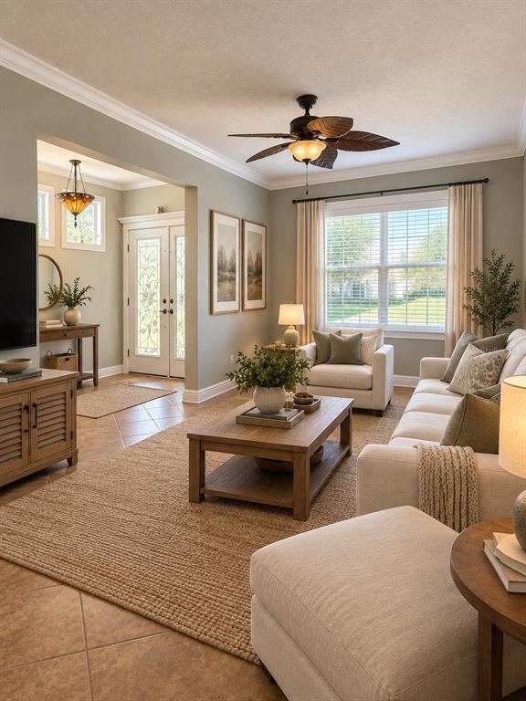 A room features a red accent wall, a ceiling fan, and a desk with a chair — 2379 PICKFORD CIRCLE, APOPKA, FL
