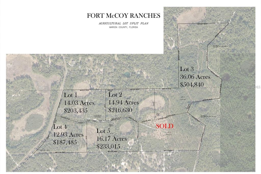 This is an agricultural lot split plan map for Fort McCoy Ranches in Florida — TBD NE 150TH AVE ROAD LOT 5, FORT MC COY, FL
