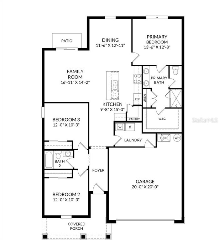 This is a floor plan for a single-story home featuring three bedrooms and a garage — 9190 HARRIS HAWK DRIVE, LEESBURG, FL
