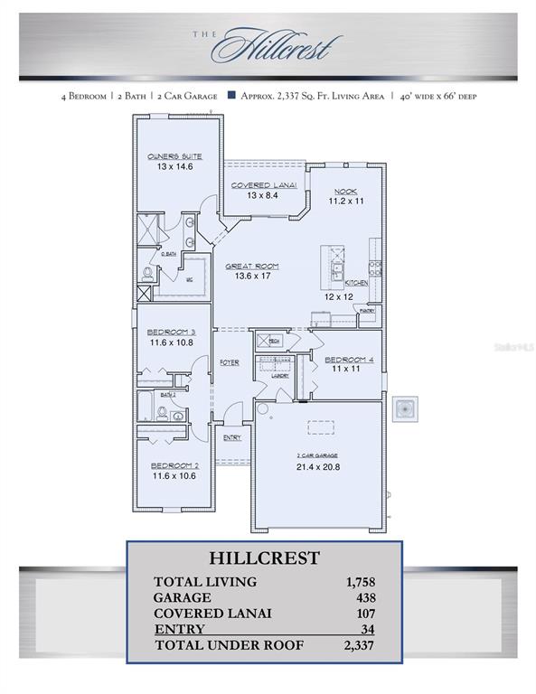 This is a floor plan for a four-bedroom, two-bathroom house with a two-car garage — 5437 NW CAMBERLY COURT, PORT ST LUCIE, FL