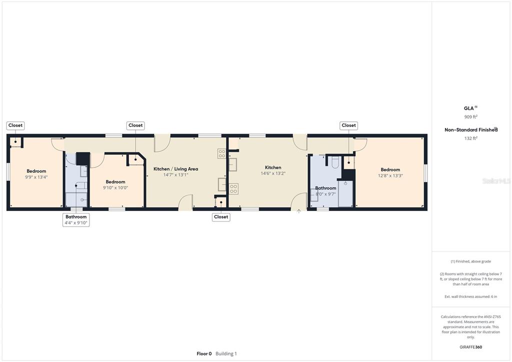 This floor plan shows a residential layout with two kitchens, two bathrooms, and three bedrooms — 221 1ST STREET, DAVENPORT, FL