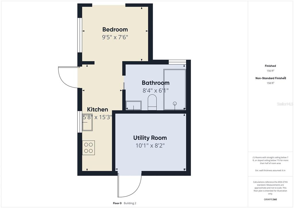 This floor plan shows a one-bedroom layout with a kitchen, bathroom, and utility room — 221 1ST STREET, DAVENPORT, FL