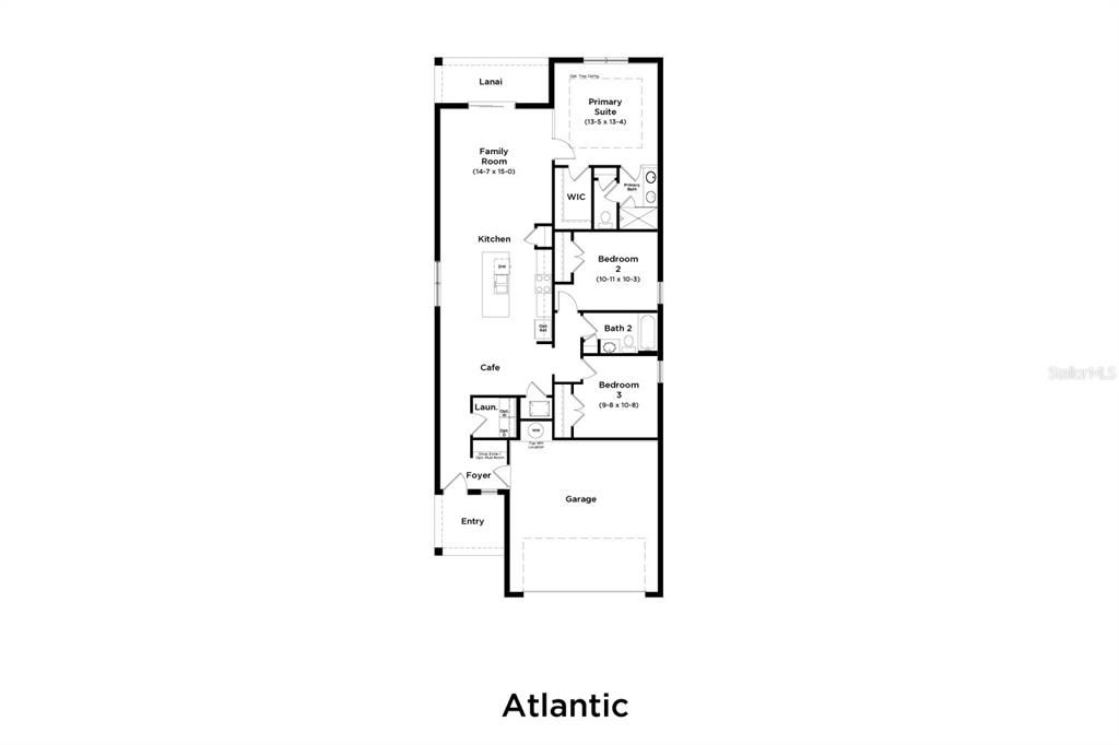 This is a floor plan for a single-story home featuring three bedrooms, a garage, and a lanai — 432 LIBERTY BEND, HAINES CITY, FL