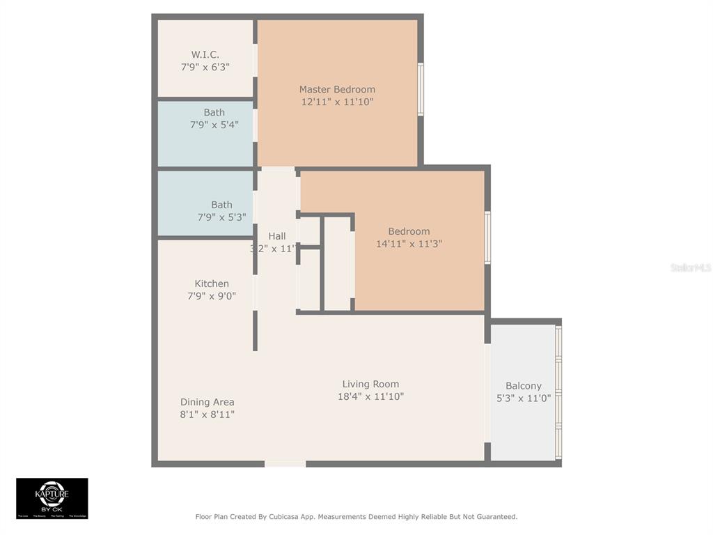 This is a floor plan showing a two-bedroom apartment with a living room and balcony — 3281 BENEVA ROAD UNIT 202, SARASOTA, FL