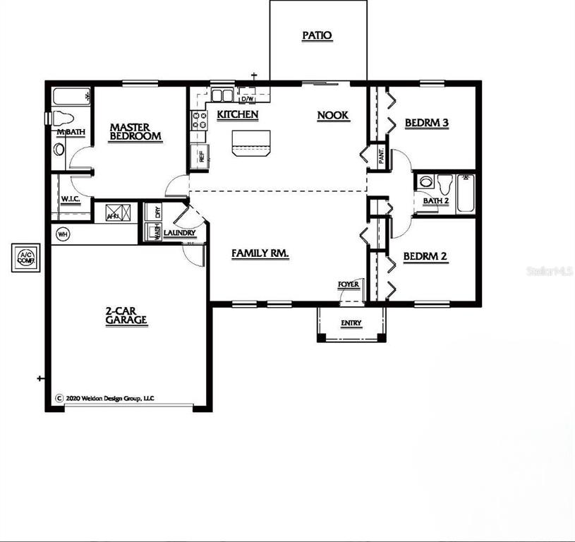 This is a floor plan of a single-story house with three bedrooms and a garage — 1855 14TH STREET, ORANGE CITY, FL