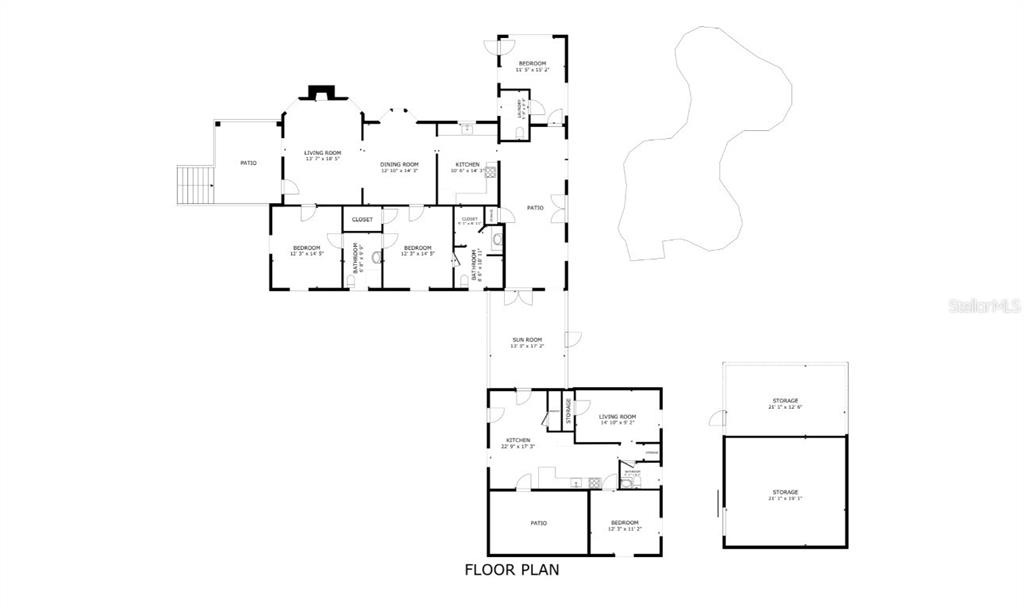 This floor plan shows a multi-structure property with multiple living areas, bedrooms, and patios — 223 N MONROE AVENUE, ARCADIA, FL