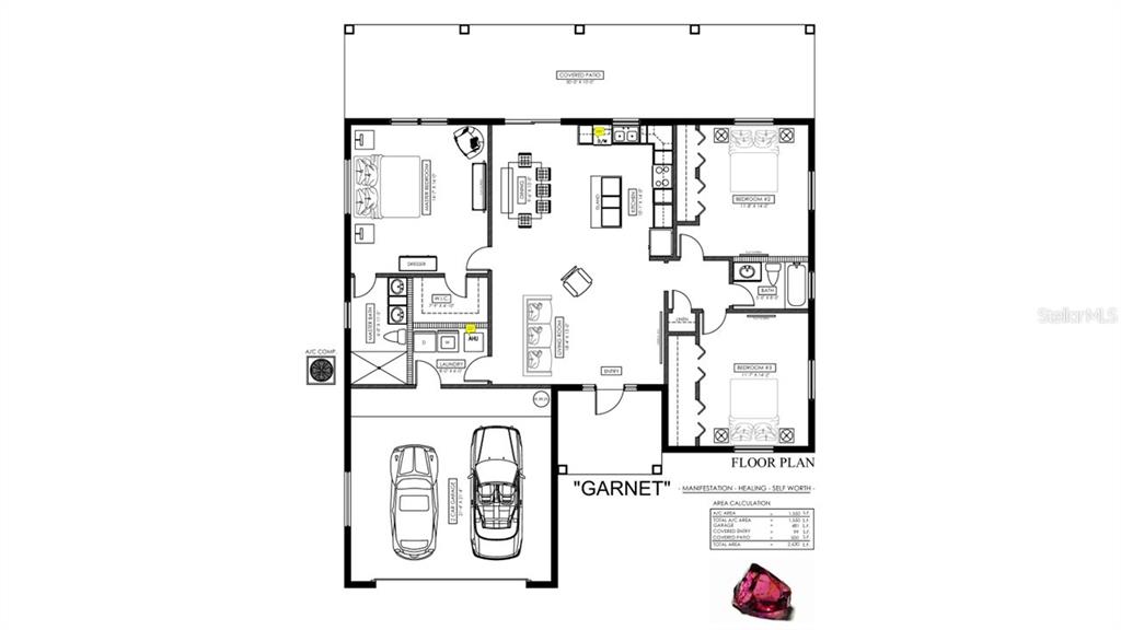 This is a floor plan for a single-story house featuring three bedrooms and a garage — 7435 CASILLA STREET, SEBRING, FL