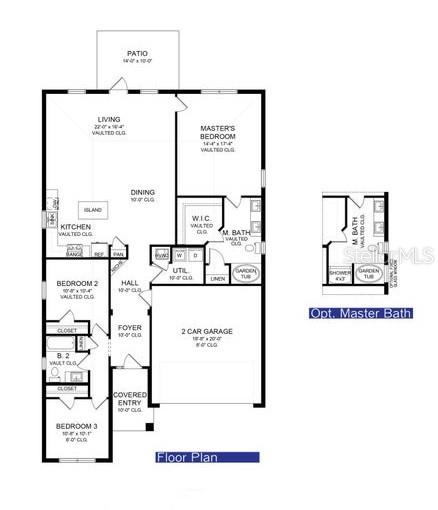 This is a floor plan for a three-bedroom house with a two-car garage and patio — 11619 GRACE ROAD, WEEKI WACHEE, FL