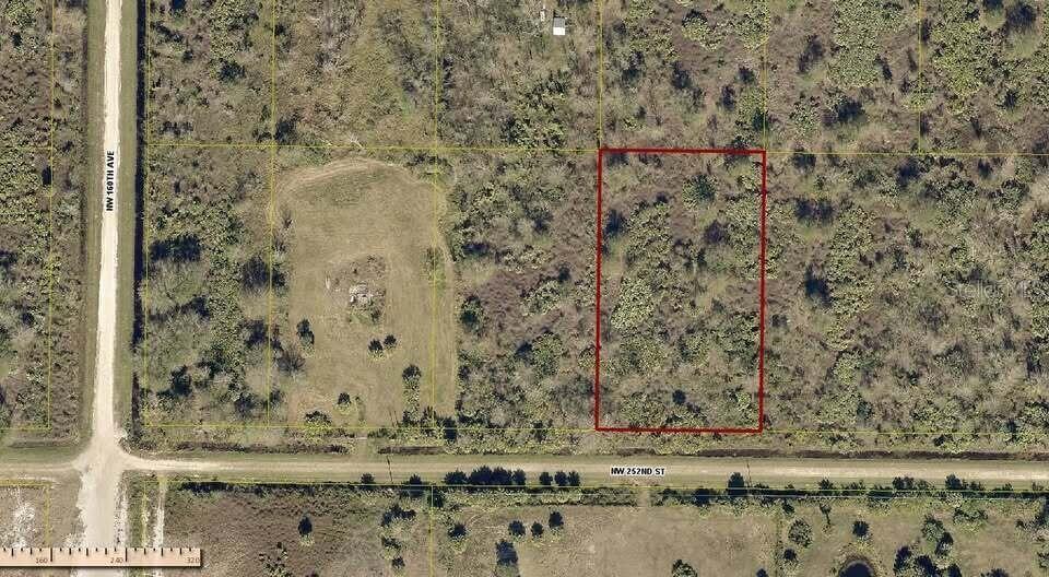 This is an aerial map view of a rectangular plot of land — 15839 NW 252ND STREET, OKEECHOBEE, FL