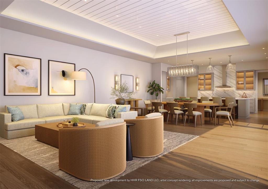 This rendering shows a modern kitchen and dining area with light wood floors and cabinetry — 10300 WINTER SPARKLE CIRCLE, GOLDEN OAK, FL