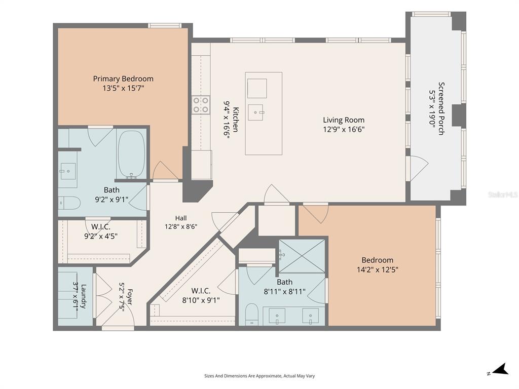 This is a floor plan for a two-bedroom apartment with a kitchen, living room, and porch — 1700 RANCH ROAD UNIT B2-6406, NOKOMIS, FL