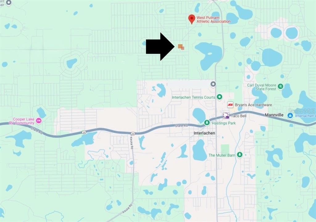 This is a map showing the location of a property near Interlachen, Florida — XX PINE WAY, INTERLACHEN, FL