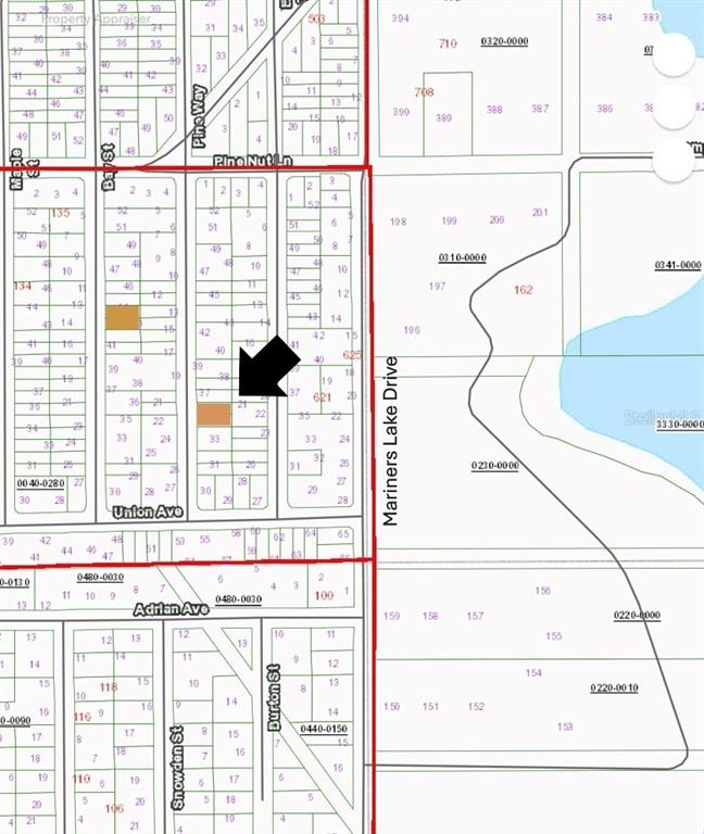 This is a plat map showing residential lots and street layouts in a neighborhood — XX PINE WAY, INTERLACHEN, FL