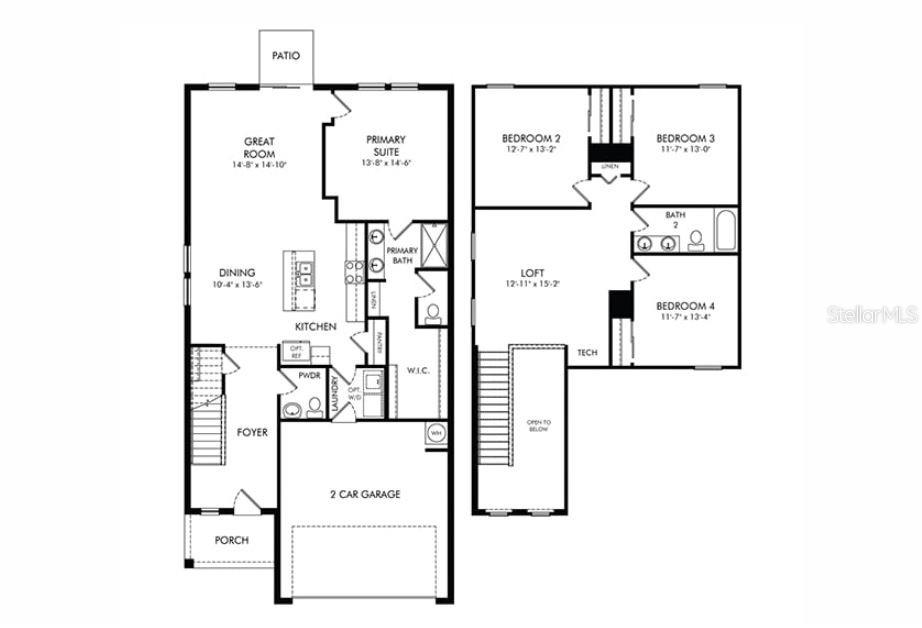 This is a floor plan showing the layout of a two-story residential home — 3923 TEAK LANE, PARRISH, FL