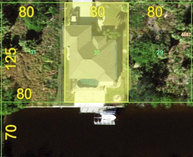 This is an aerial map showing a residential property lot with a house and pool — 18029 OHARA DRIVE, PORT CHARLOTTE, FL