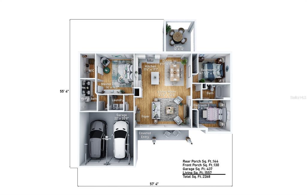 This is a 3D floor plan of a single-story house with a two-car garage — TBD GUAVA LANE, OCKLAWAHA, FL