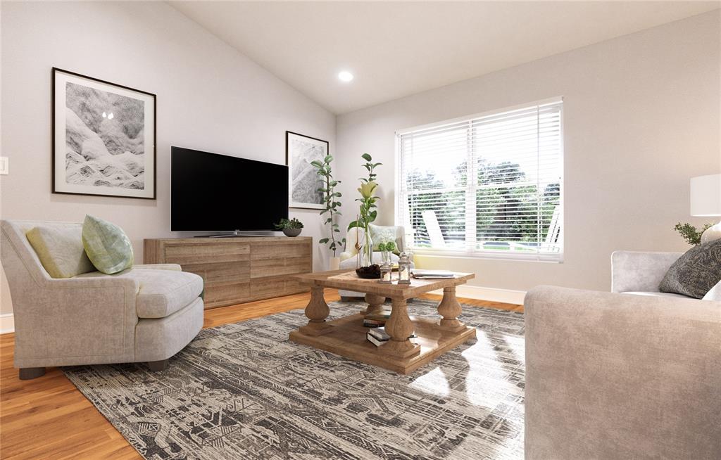 This is a digital rendering of a living room featuring a television, seating, and rug — TBD GUAVA LANE, OCKLAWAHA, FL