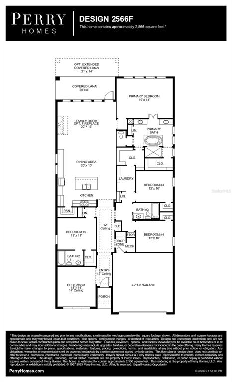 This is a floor plan for a Perry Homes single-story residential house design — 9519 SANDY SHORES STREET, PARRISH, FL