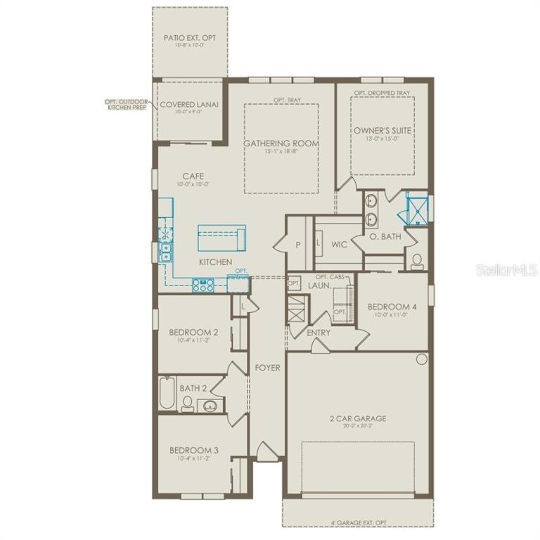 This floor plan shows a single-story home with three bedrooms, a gathering room, and garage — 2639 CLEAR NIGHT AVENUE, KISSIMMEE, FL