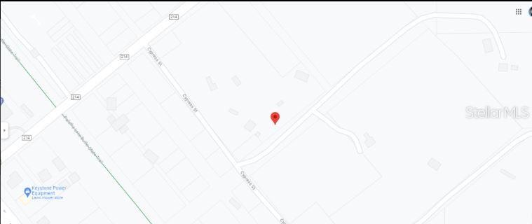 This is a map showing a red location pin on a plot near Cypress Street — CR-214, KEYSTONE HEIGHTS, FL
