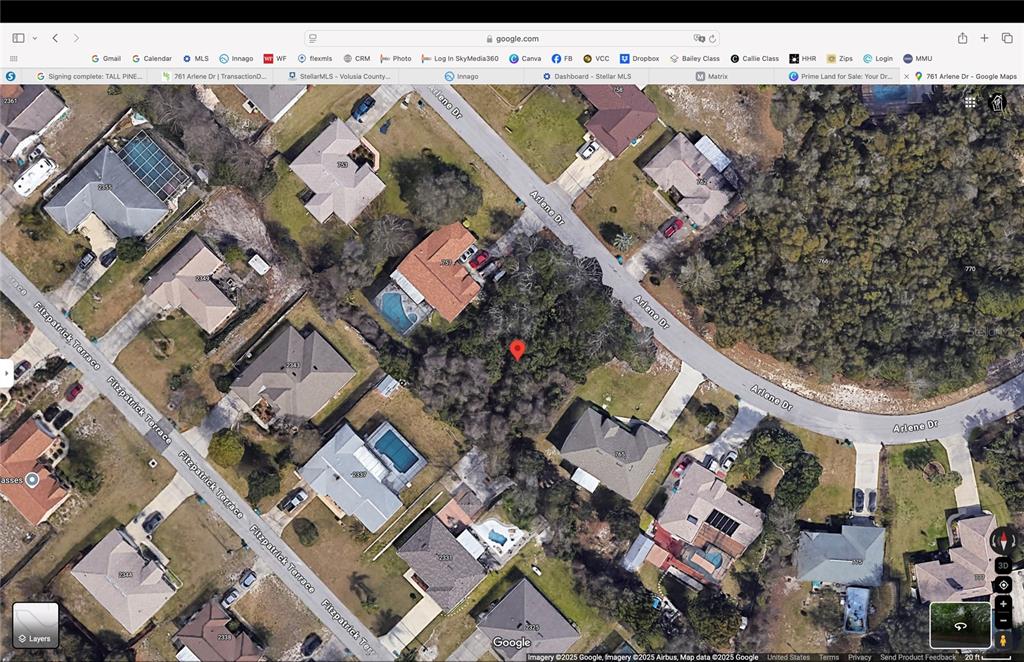 This is a satellite map view of a vacant residential lot surrounded by houses — 761 ARLENE DRIVE, DELTONA, FL