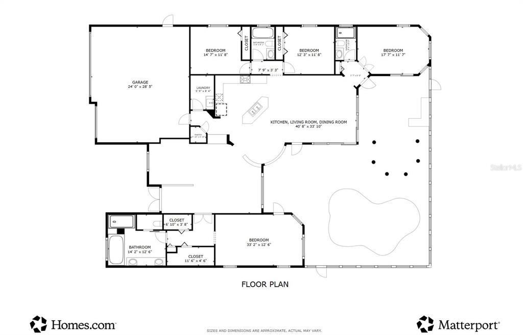 This is a floor plan of a house featuring four bedrooms, a garage, and a pool — 315 PETREL TRAIL, BRADENTON, FL