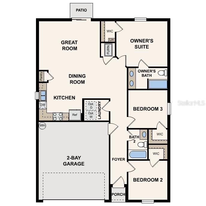 This is a floor plan for a single-story home with a two-bay garage — 152 FISHER COURSE, OCKLAWAHA, FL