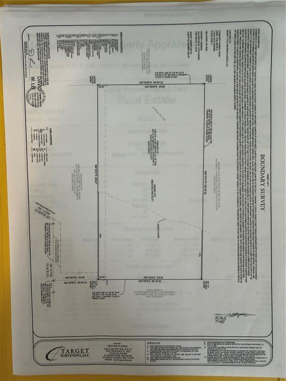This image is a boundary survey map showing the property lines and dimensions of a lot — TBD NE 115 AVENUE, FORT MC COY, FL