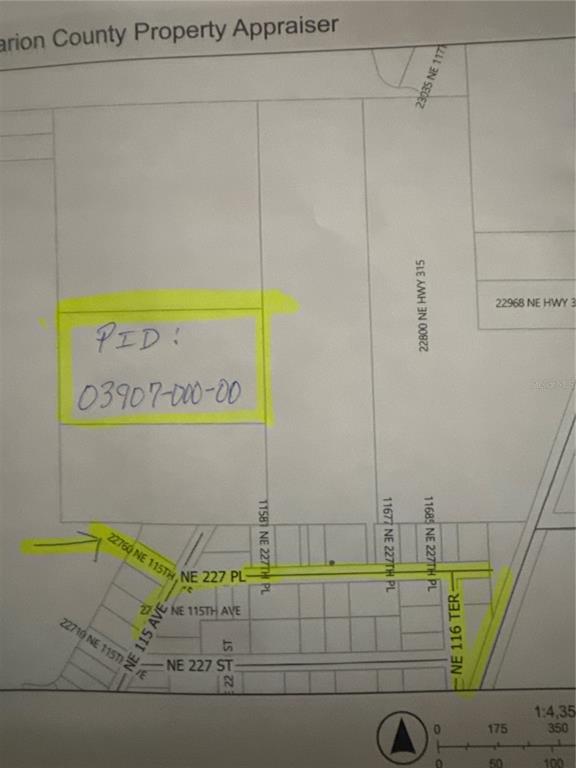 This is a property map from the Marion County Property Appraiser showing parcel locations — TBD NE 115 AVENUE, FORT MC COY, FL