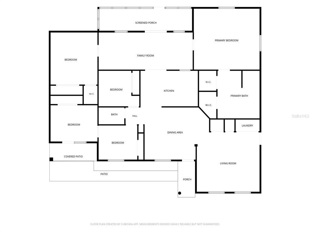 This is a floor plan of a single-story house with four bedrooms and a screened porch — 1127 PINECREST DRIVE, BARTOW, FL