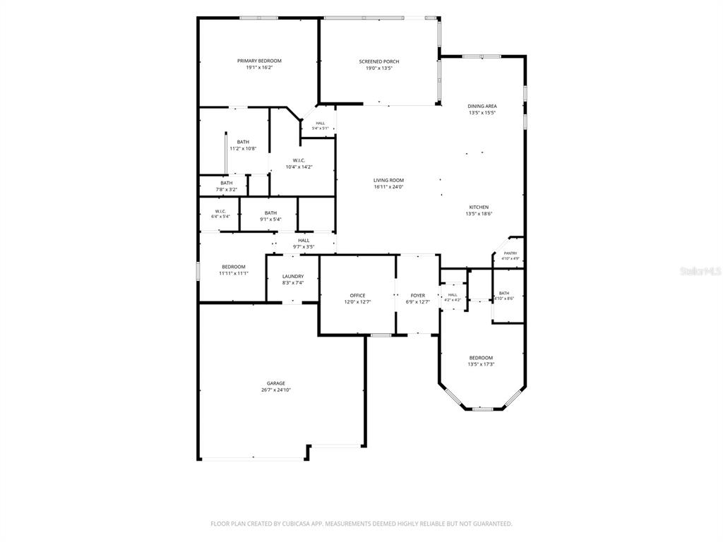 This is a floor plan showing the layout of a single-story house with a garage — 6839 CHESTER TRAIL, BRADENTON, FL