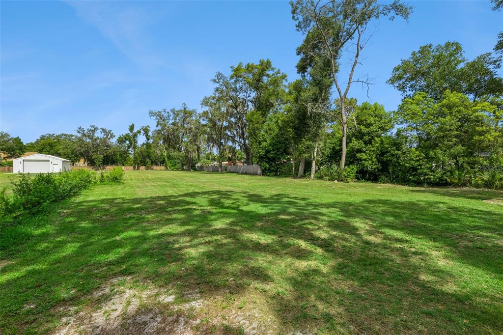 A large, grassy, vacant residential lot features scattered mature trees under a clear blue sky — 136 N 9TH STREET, LAKE MARY, FL