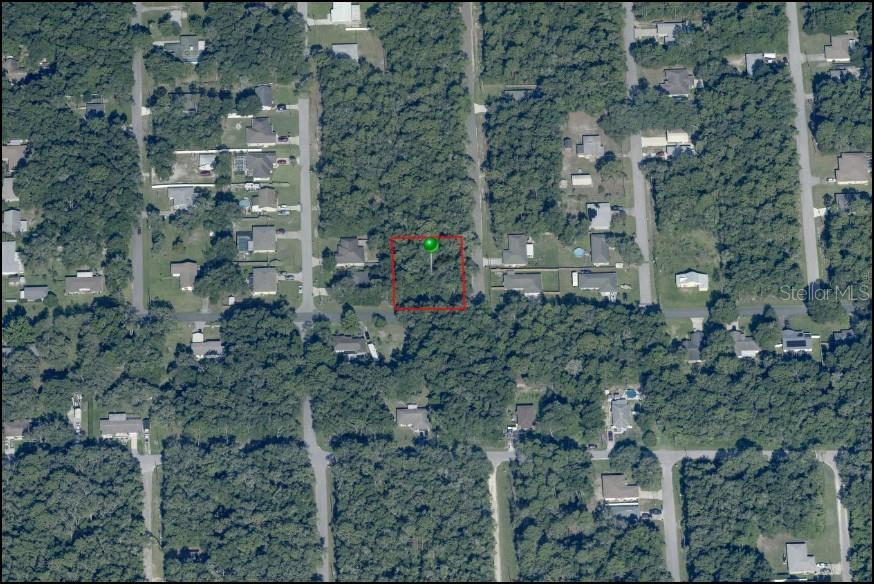 This aerial map shows a rectangular, wooded vacant lot highlighted in red — 3348 E HESTER STREET, INVERNESS, FL