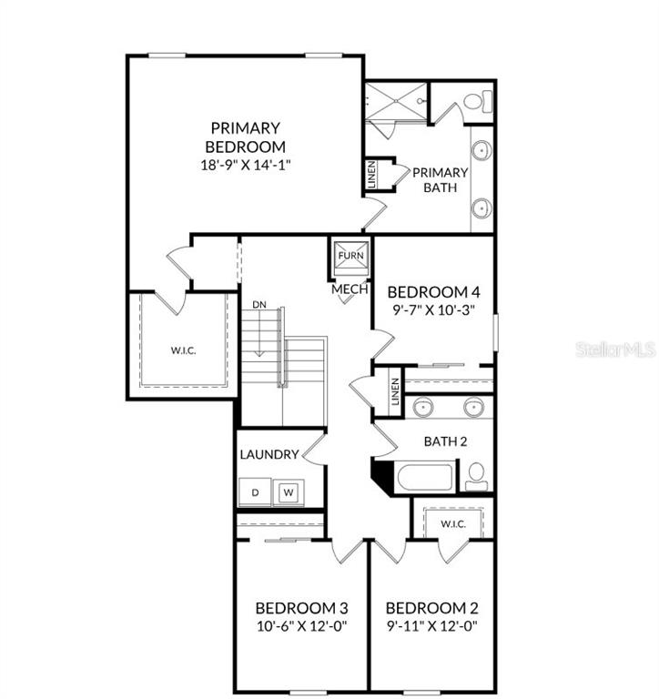 This is a floor plan of a residential second floor featuring four bedrooms and three bathrooms — 3957 PENTAS ROAD, TAVARES, FL