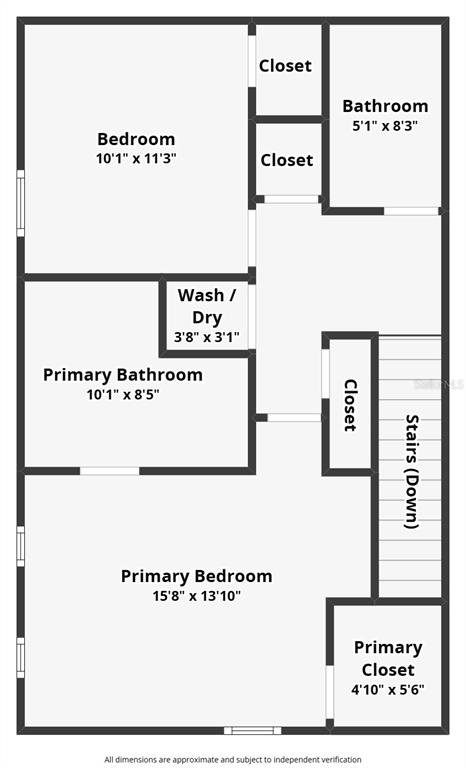 This is a floor plan of an upper level featuring two bedrooms, two bathrooms, and laundry — 4824 CHATTERTON WAY, RIVERVIEW, FL