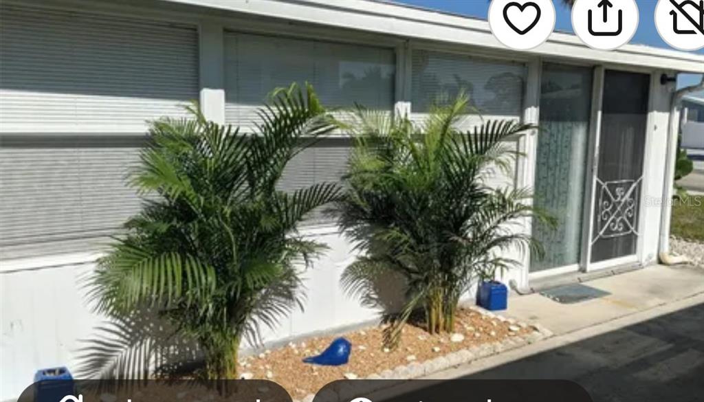 Two palm trees are planted in a gravel bed in front of a white house — 1475 FLAMINGO DRIVE UNIT 162, ENGLEWOOD, FL