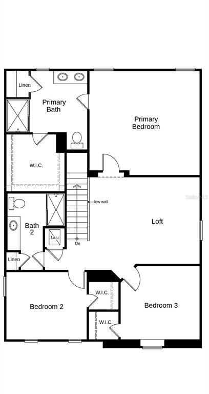 This is a floor plan of a residential second story with three bedrooms and a loft — 12524 WILLABRAND PIKE, HUDSON, FL