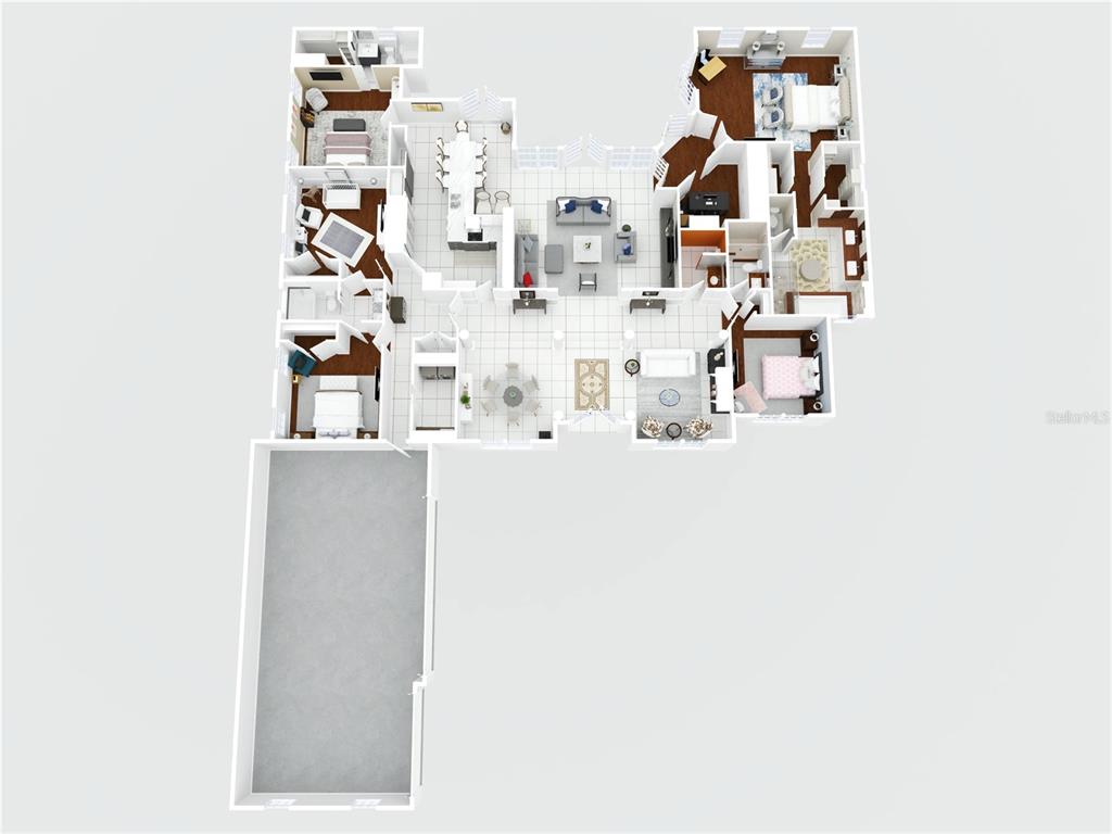 This is a 3D floor plan rendering of a single-story house with a two-car garage — 11051 HAWKSHEAD COURT, WINDERMERE, FL