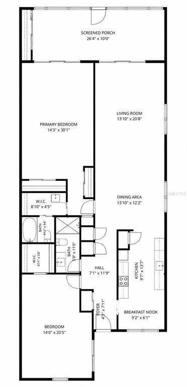 This is a floor plan for a two-bedroom apartment with a screened porch — 365 BOCA CIEGA POINT BOULEVARD, ST PETERSBURG, FL