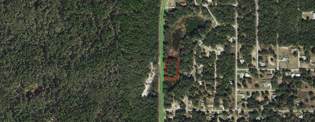 An aerial map view shows a rectangular plot of land outlined in red near woods — 6451 N CARL G ROSE HIGHWAY, HERNANDO, FL
