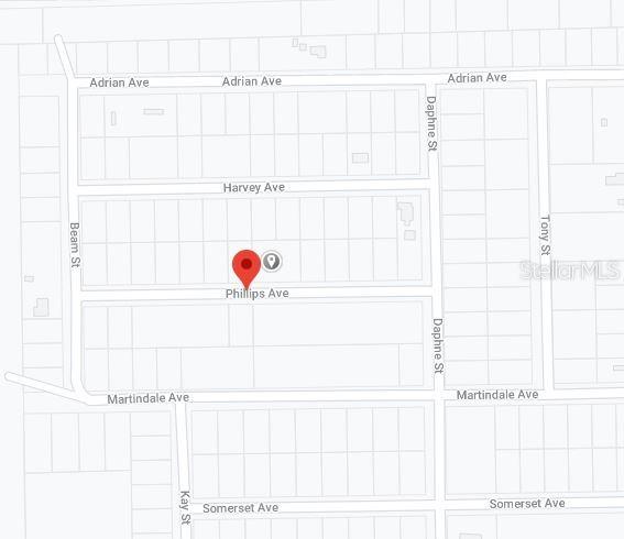 This is a map showing street names and a location pin on Phillips Avenue — 00 PHILLIPS AVENUE, INTERLACHEN, FL