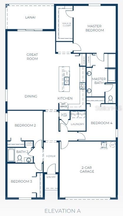 This is a floor plan for a single-story home with four bedrooms and a garage — 8646 OAKSTONE CIRCLE, LEESBURG, FL