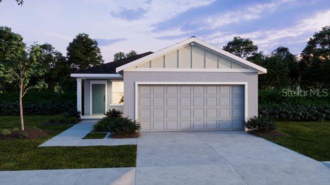 A digital rendering of a single-story suburban house with a gray exterior and two-car garage — 25248 CALUSA DRIVE, PUNTA GORDA, FL