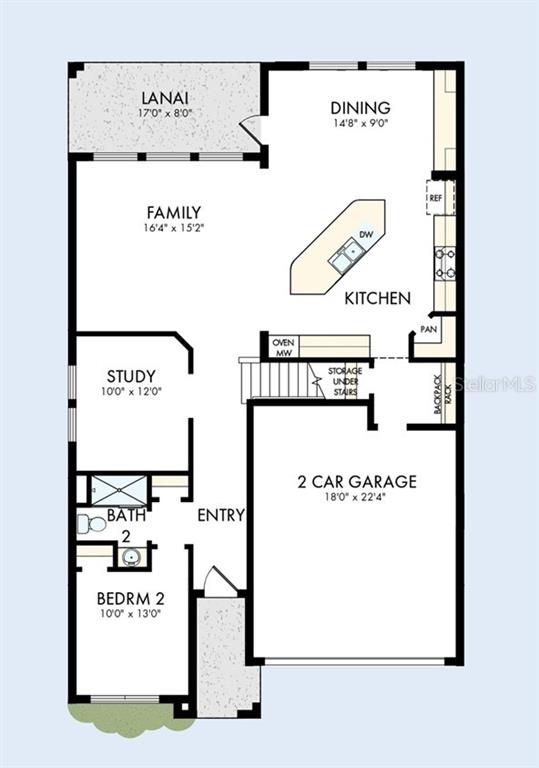 This is a floor plan of a home's first level featuring a garage and open living — 811 W ORIENT STREET, TAMPA, FL