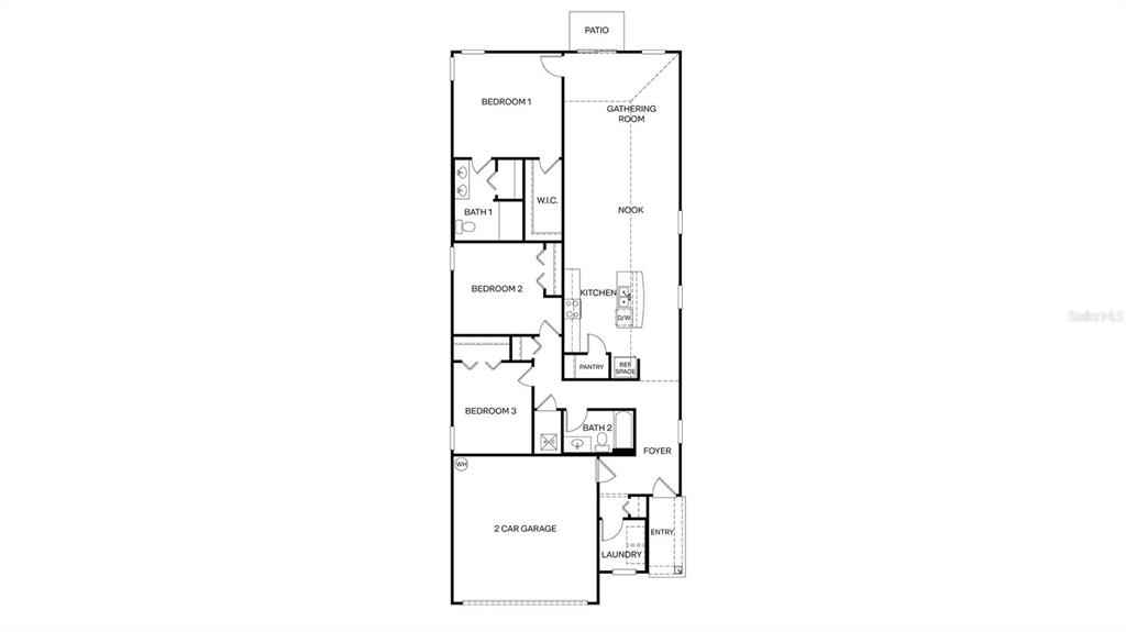 This is a floor plan of a single-story home with three bedrooms and a garage — 25 DIVOT PLACE, BUNNELL, FL